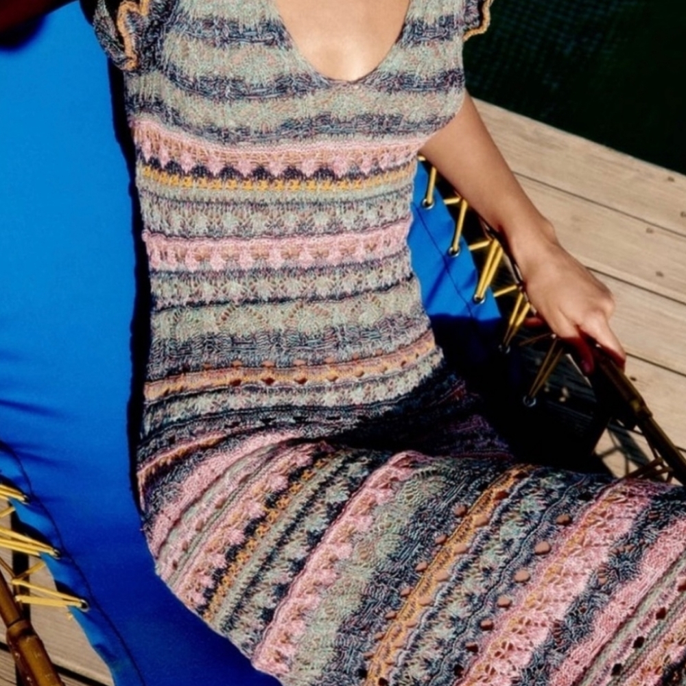 Zara pointelle knit/crochet dress, ruffle sleeve